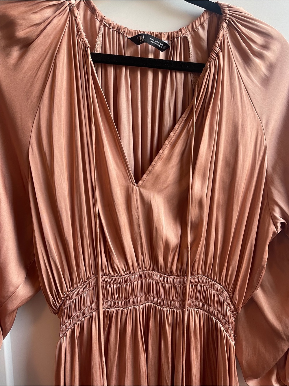 Zara Rosewood Satin V-Neck Midi Dress - Picture 2 of 5